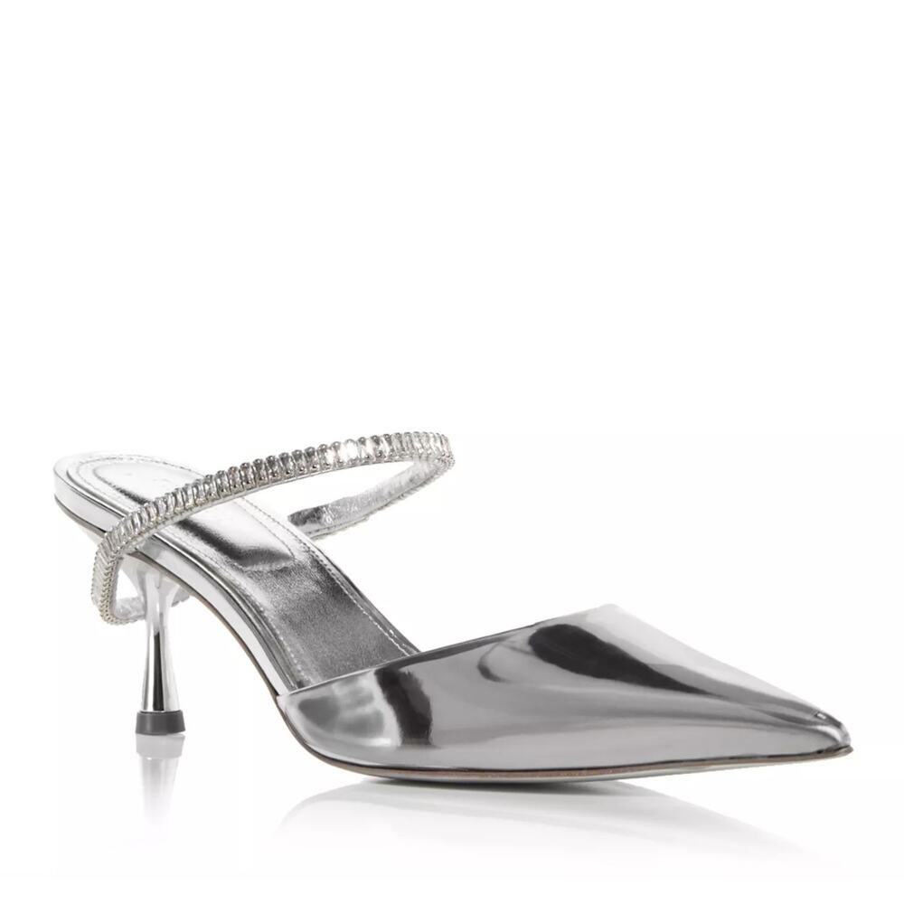 SIMKHAI Kaian Mirrored-Leather Embellished Kitten Heel Mules